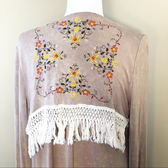 POL Embroidered Fringe Trimmed Duster/Kimono - S - Picture 4 of 10